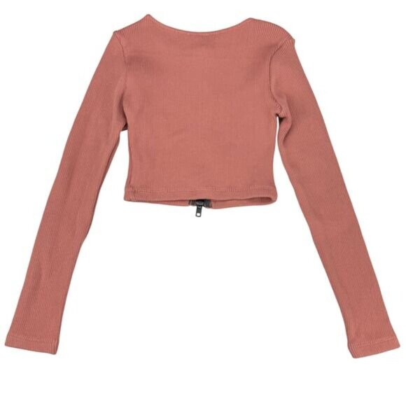 WHITE FOX Real Thing Knit Zip Front Crop Top Size XS Terracotta - Picture 5 of 5